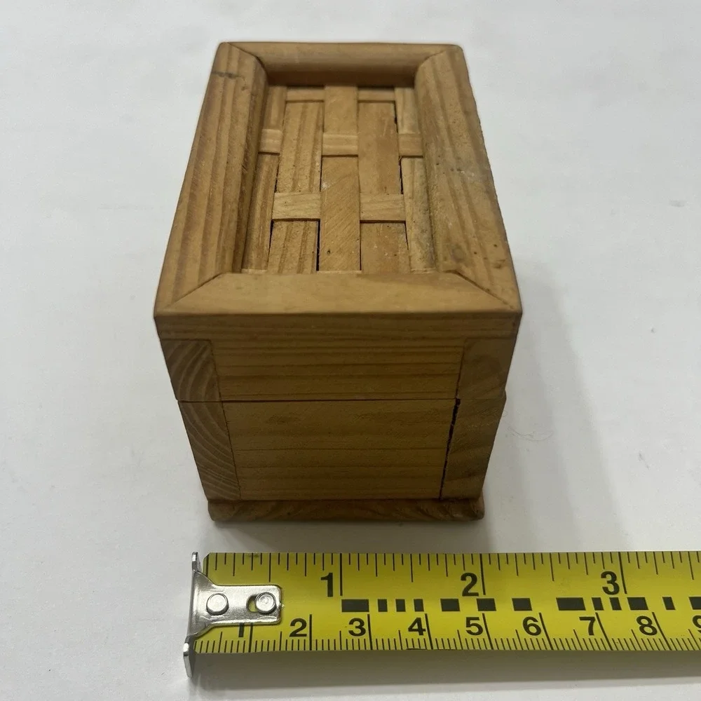 Wooden Handmade Mini Trinket Box Woven Hinged Lid Metal Latch 3.5x2.25x2